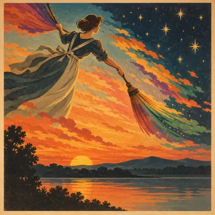 She Sweeps with Many-colored Brooms, - poem by - Emily Dickinson