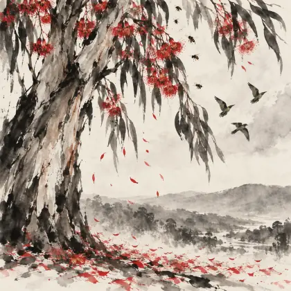 Flowering Eucalypt in Autumn - poem by - Les Murray