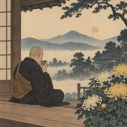 A Monk Sips Morning Tea - poem by - Matsuo Basho