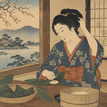 Wrapping the Rice Cakes - poem by - Matsuo Basho