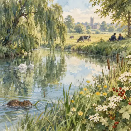 Watercolor of Grantchester Meadows - poem by - Sylvia Plath